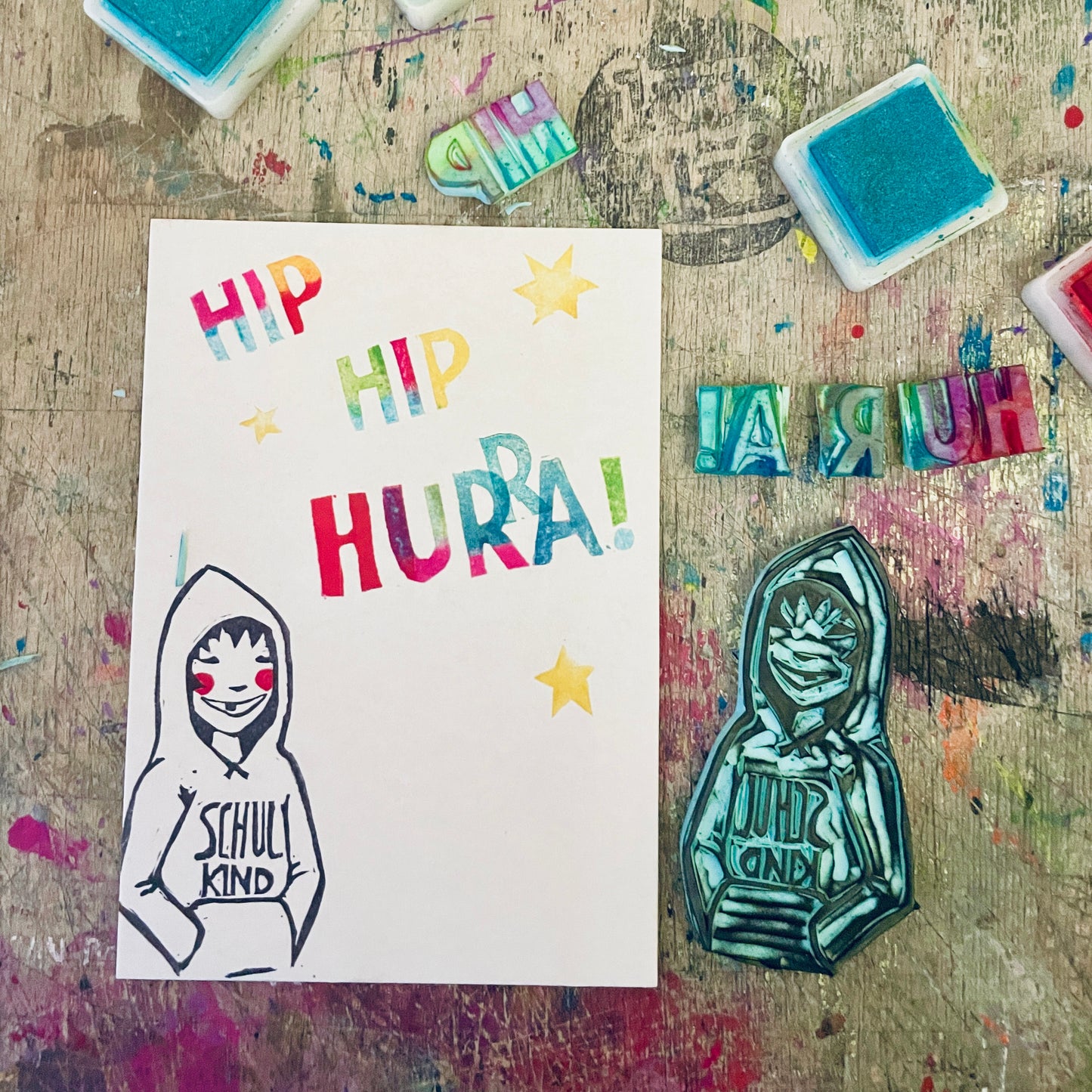 „hip hip Hurra “ kuki Einschulungskarte