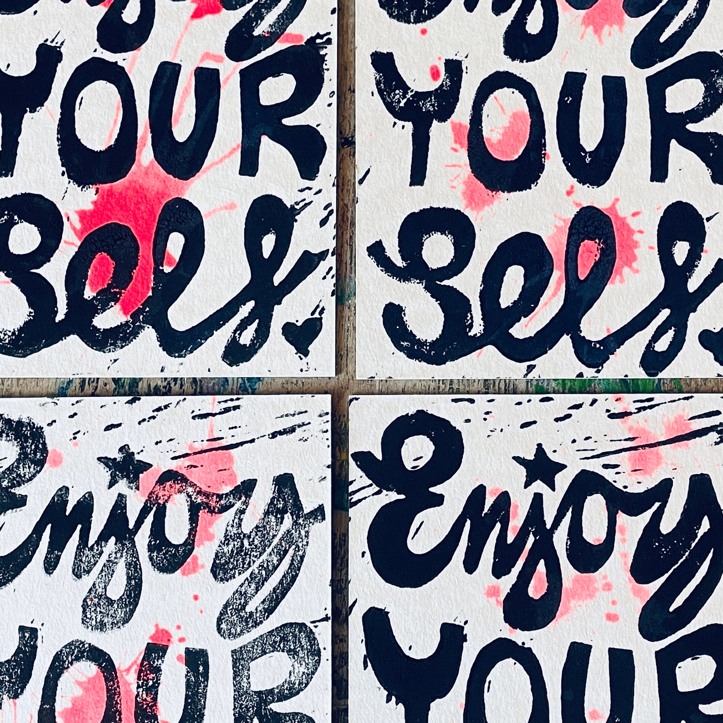 Postkarte Linoldruck Original // Enjoy Your Self