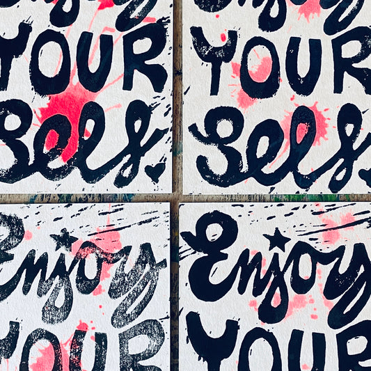 Postkarte Linoldruck Original // Enjoy Your Self