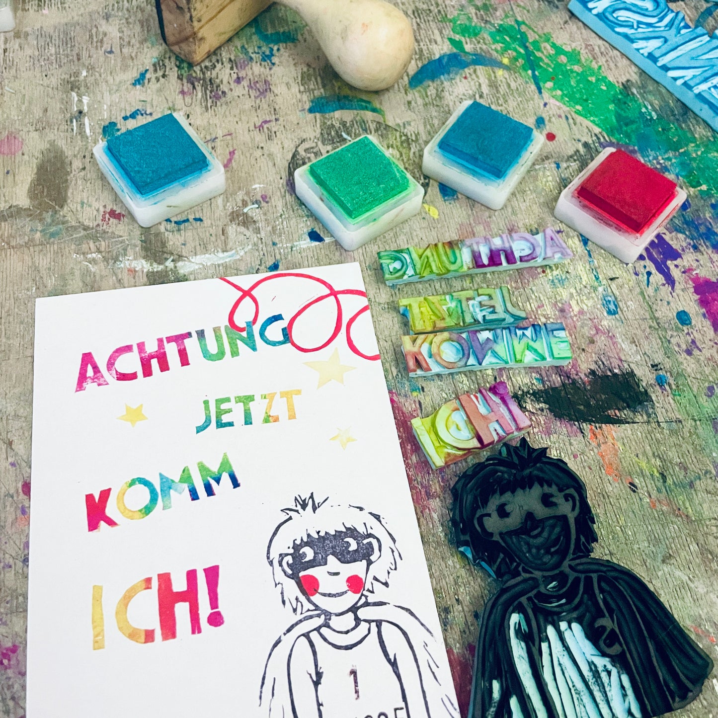 „Achtung jetzt komme ich “ kuki Einschulungs Postkarte
