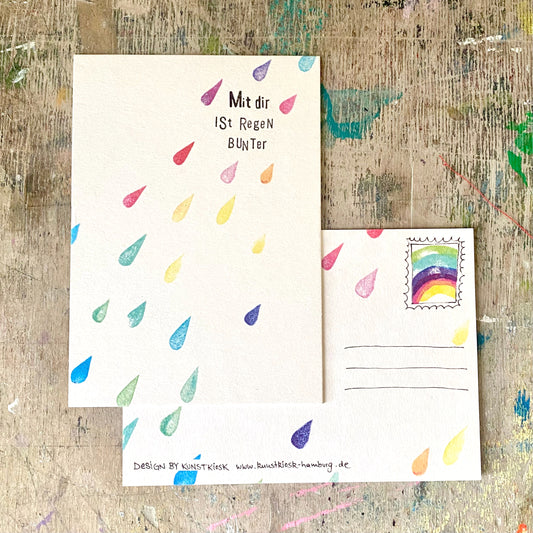 kuki Postkarte „Mit dir ist Regen bunter“