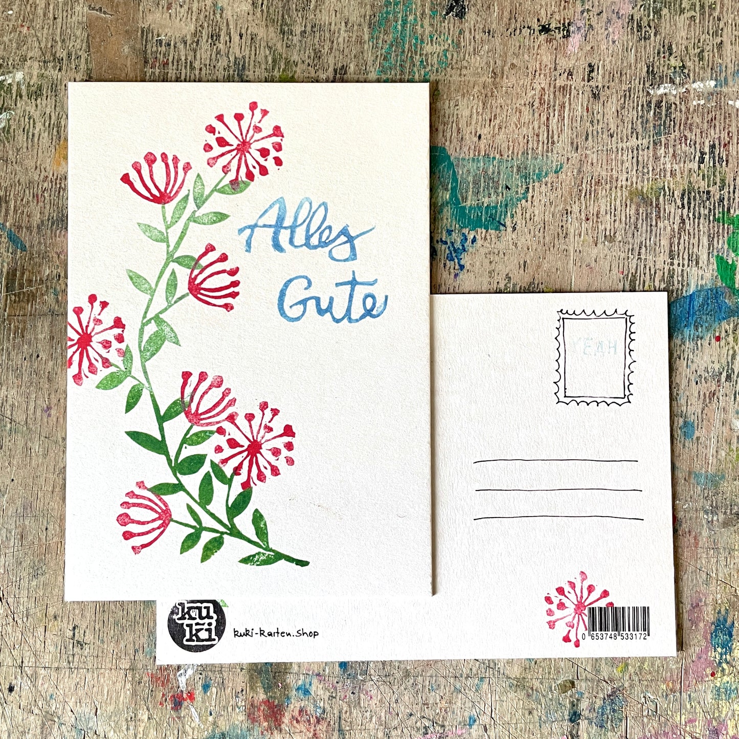 „Alles Gute“ Blumen. kuki Postkarte