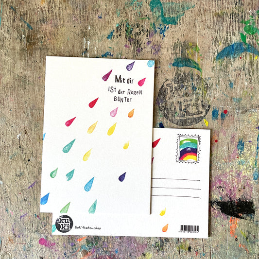 kuki Postkarte „Mit dir ist Regen bunter“