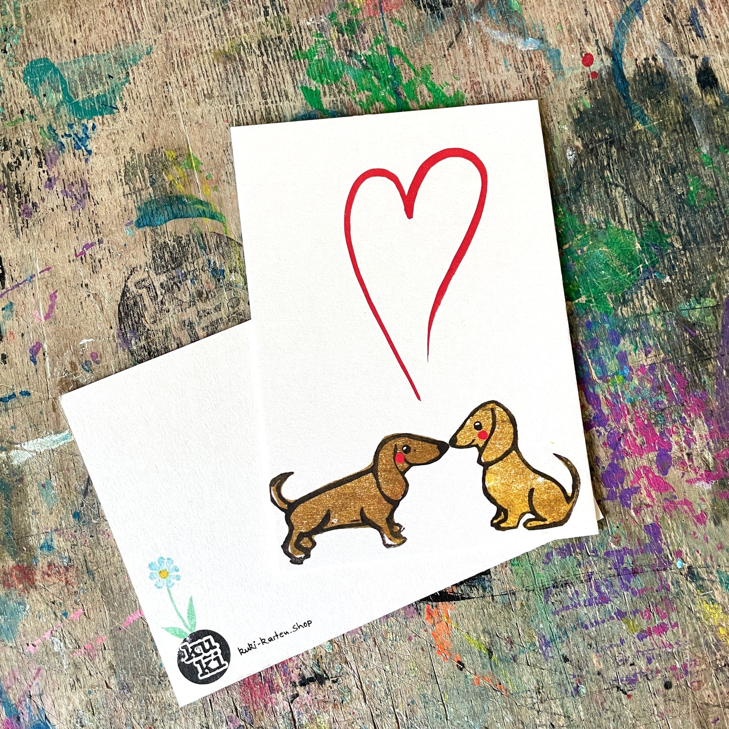 kuki Postkarte, Dackel Liebe
