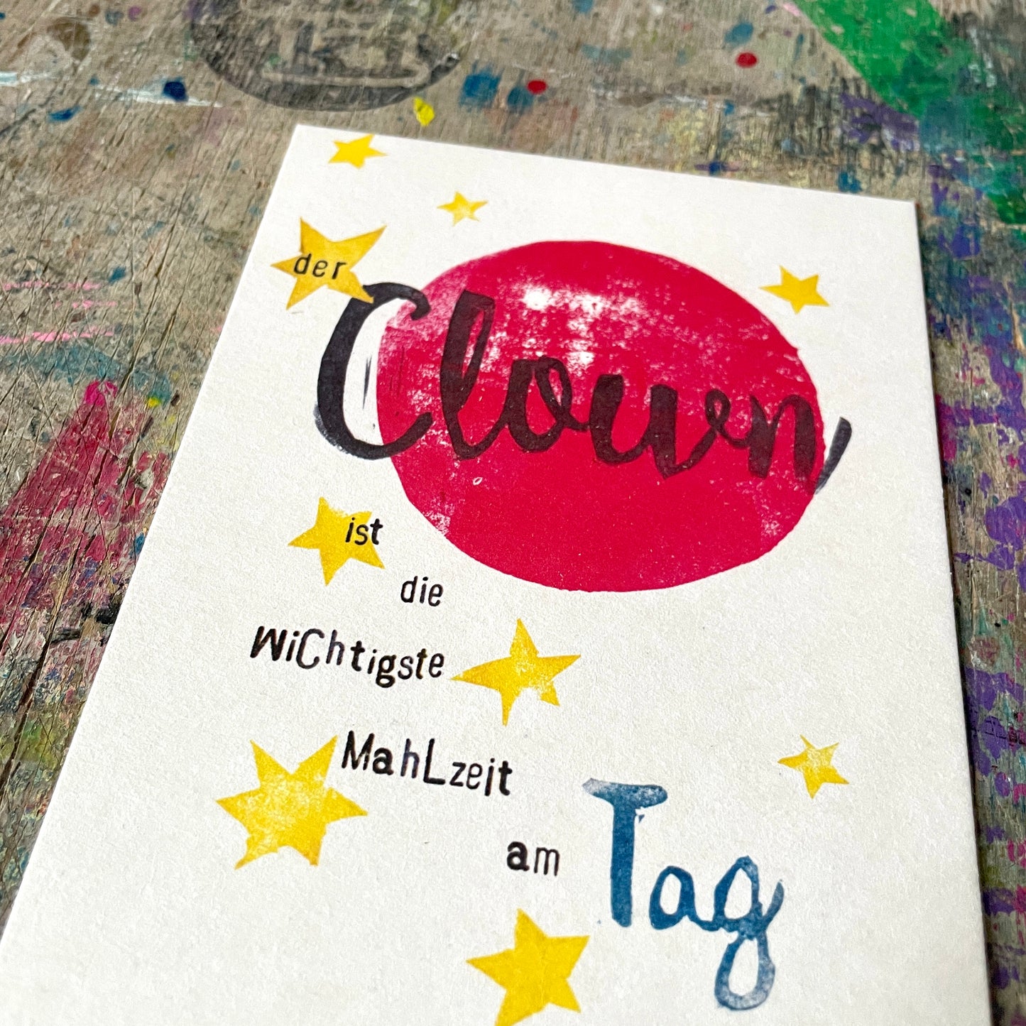 „Der Clown ist die wichtigste Malzeit an Tag" kuki Postkarte