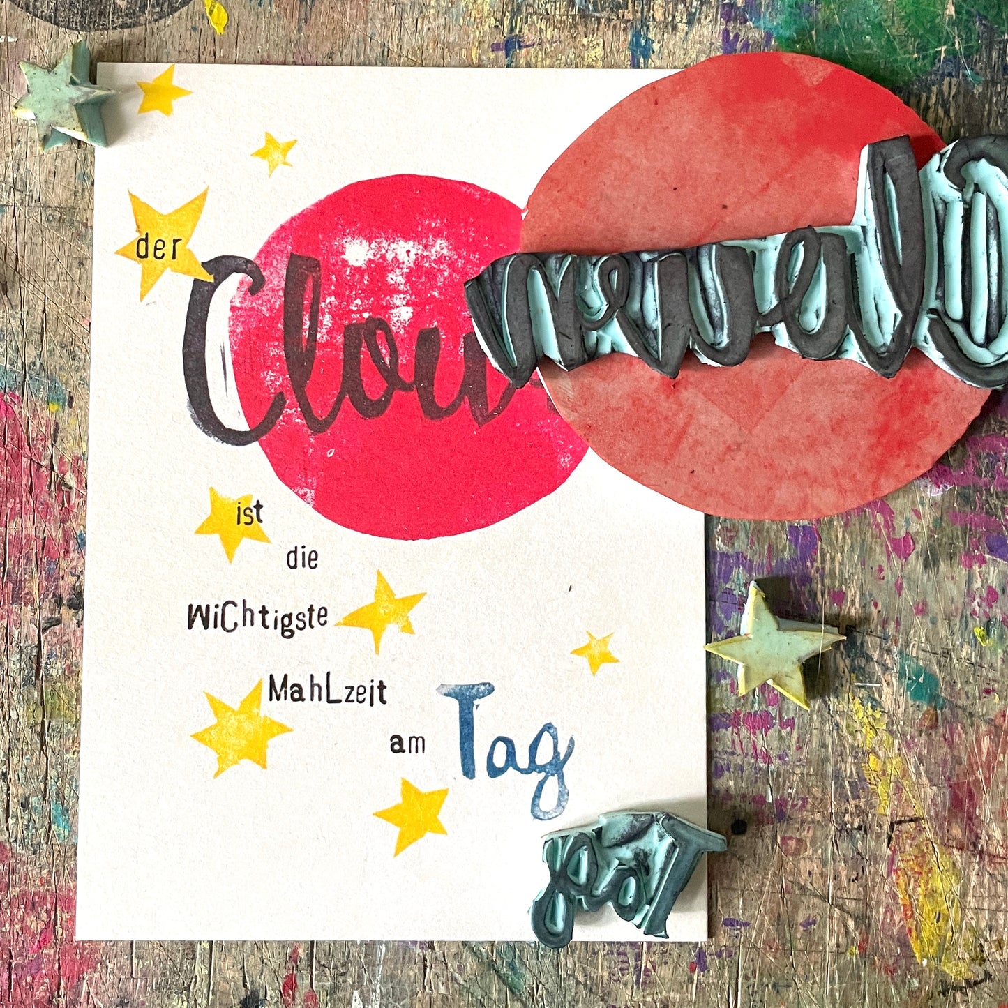 „Der Clown ist die wichtigste Malzeit an Tag" kuki Postkarte