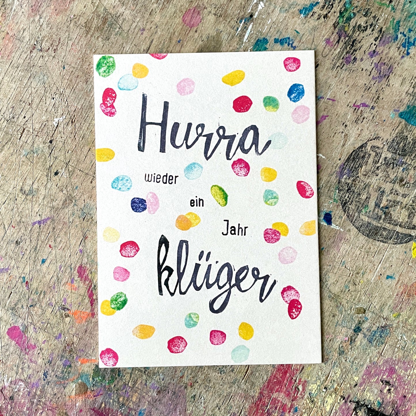 „Hurra wieder ein Jahr klüger" kuki Postkarte