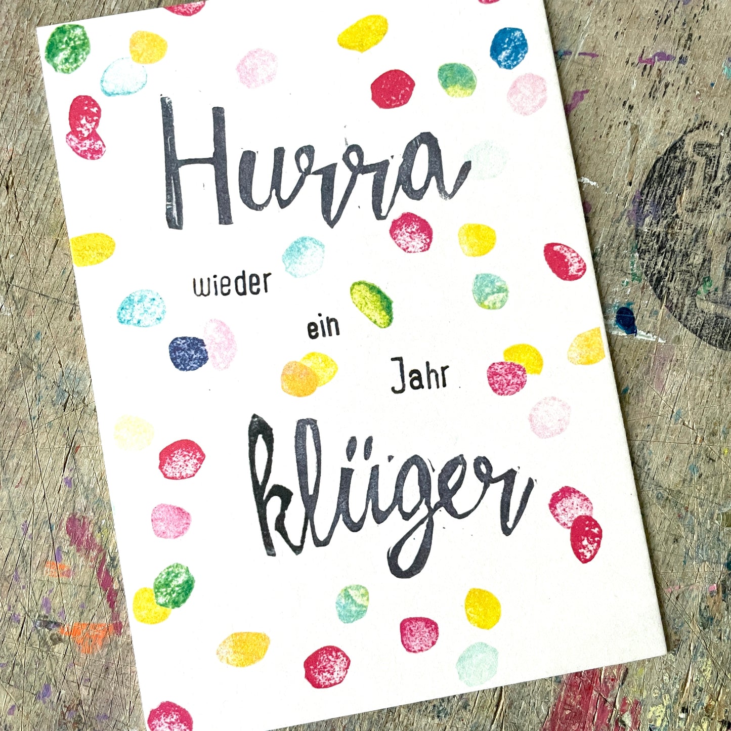 „Hurra wieder ein Jahr klüger" kuki Postkarte