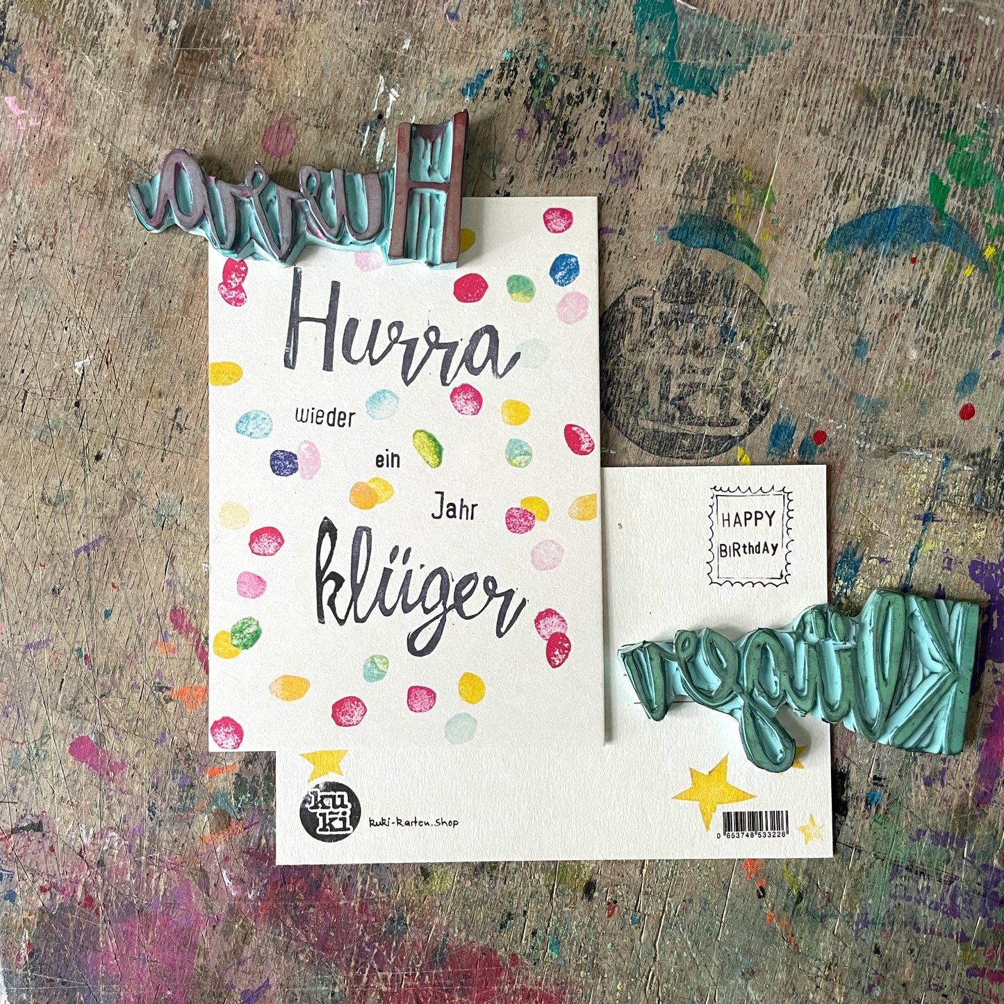 „Hurra wieder ein Jahr klüger" kuki Postkarte
