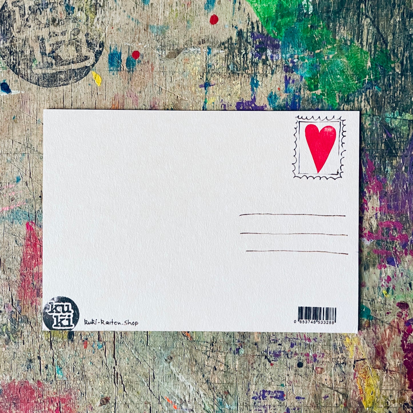 „keinen Plan viel Liebe“ (buntes Herz) kuki Postkarte