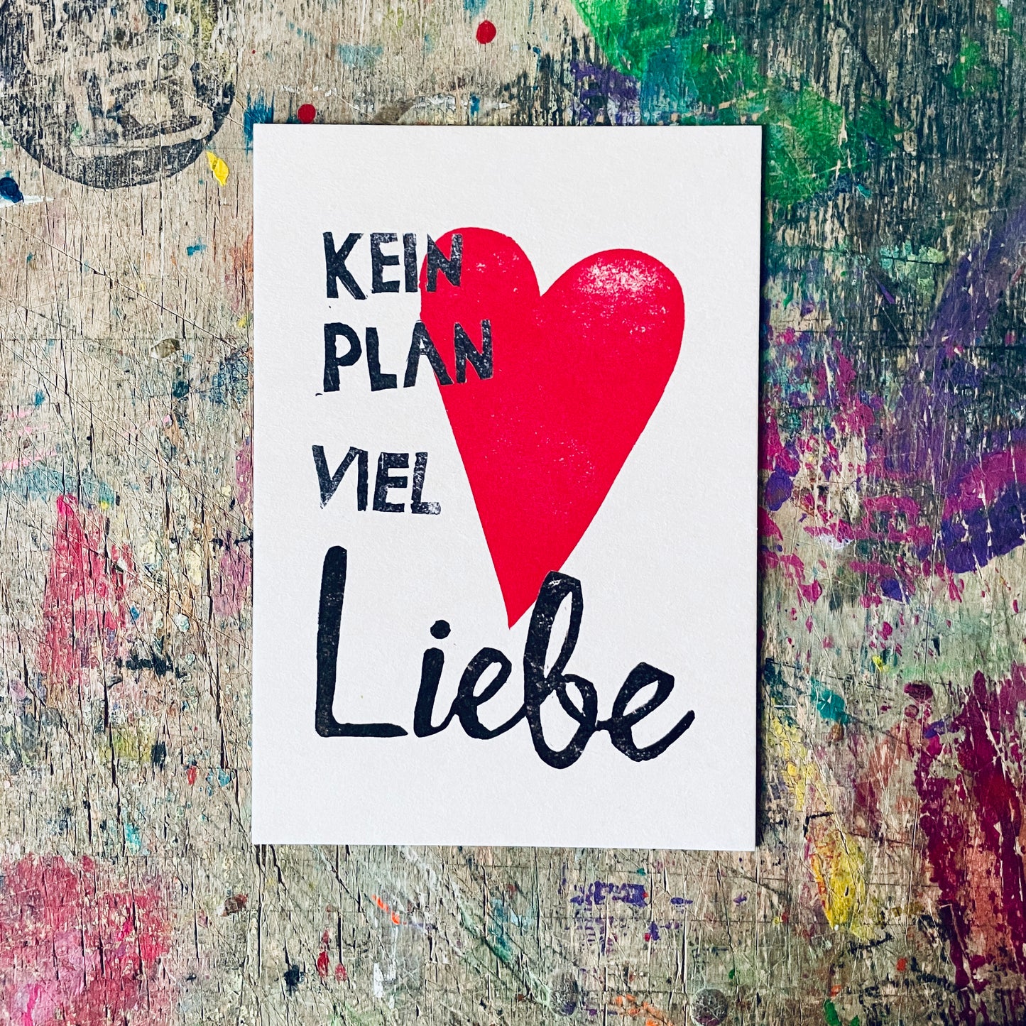 „keinen Plan viel Liebe“ (rotes Herz) kuki Postkarte