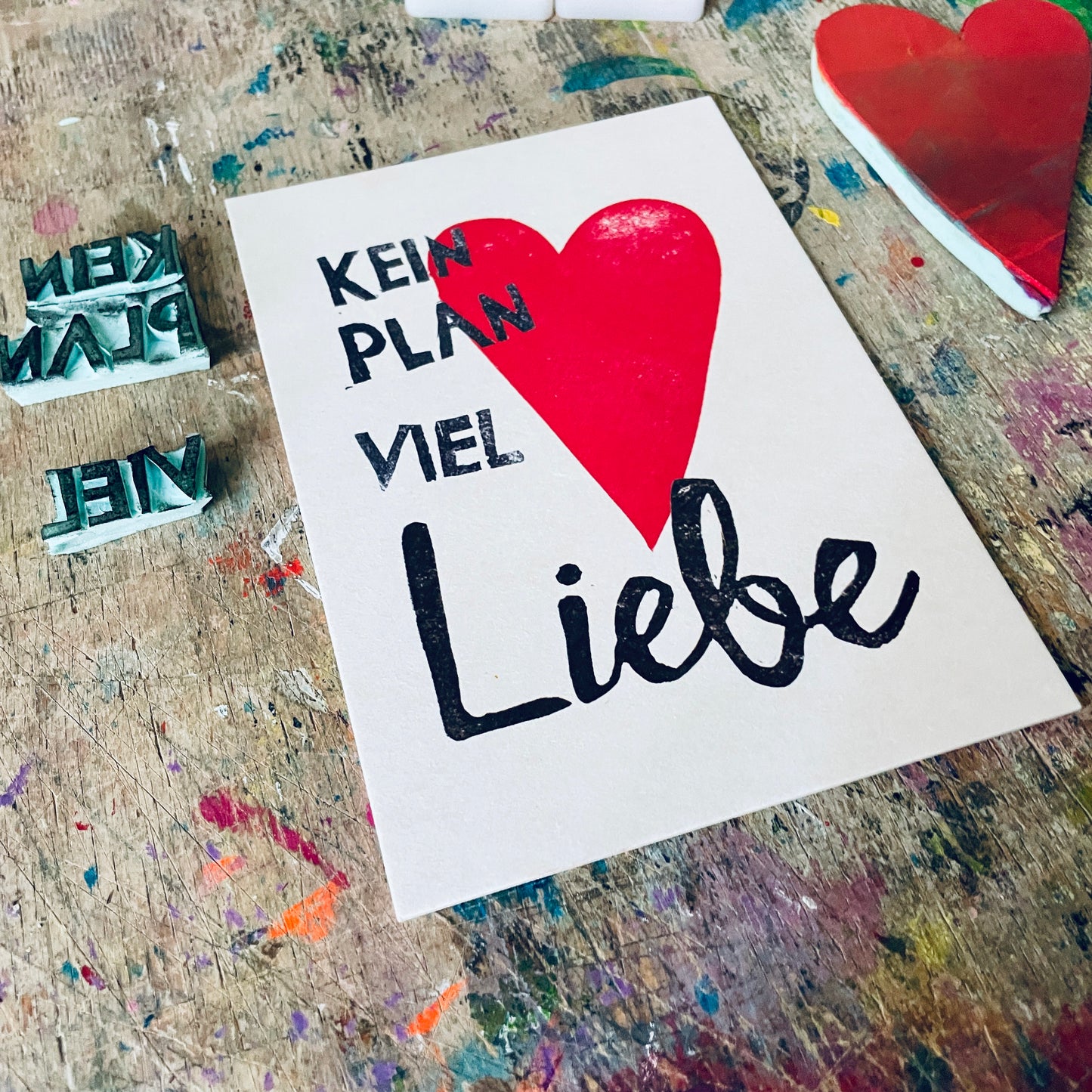 „keinen Plan viel Liebe“ (rotes Herz) kuki Postkarte