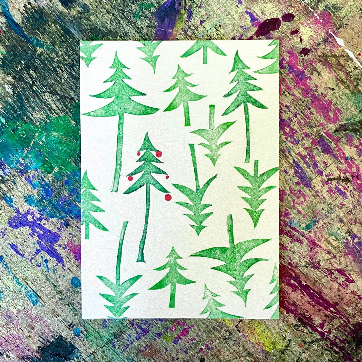 kuki Klassische Weihnachtspostkarte, Tannen
