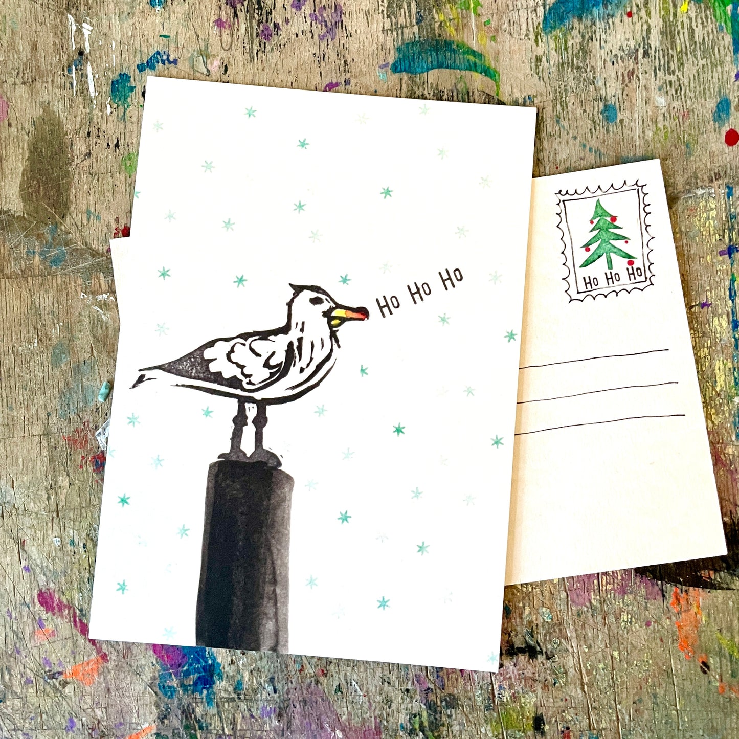 kuki Weihnachtspostkarte  "Ho Ho Ho Möwe"