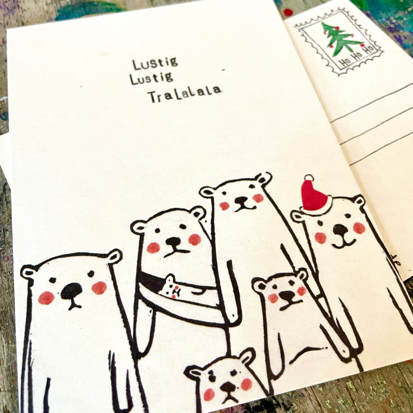 kuki Weihnachtspostkarte Bären Karte "Lustig Lustig Tralalala"