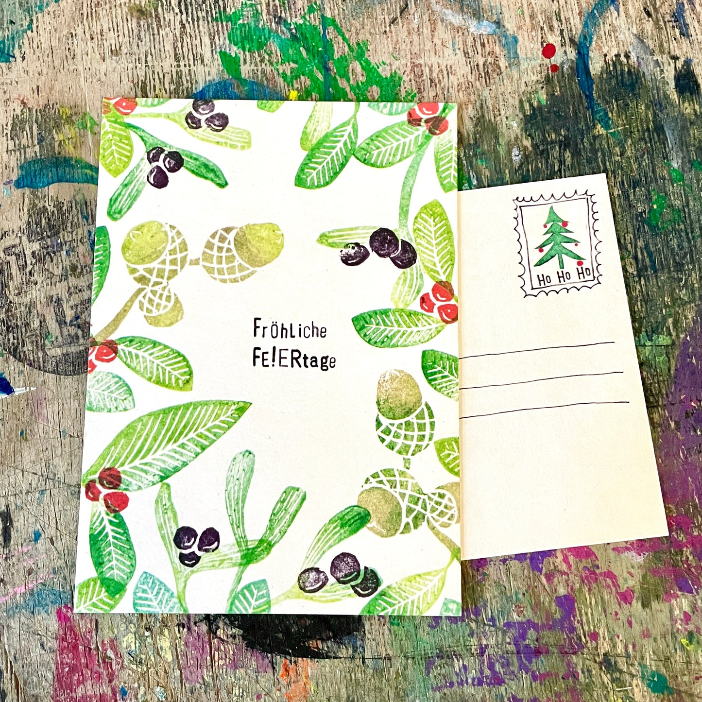 kuki Klassische Weihnachtspostkarte "Fröhliche Feiertage"