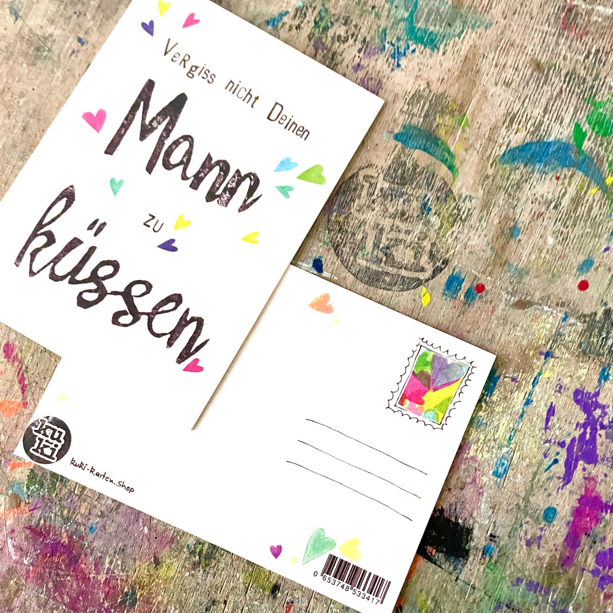 kuki Postkarte "Vergiss nicht deinen Mann zu küssen"