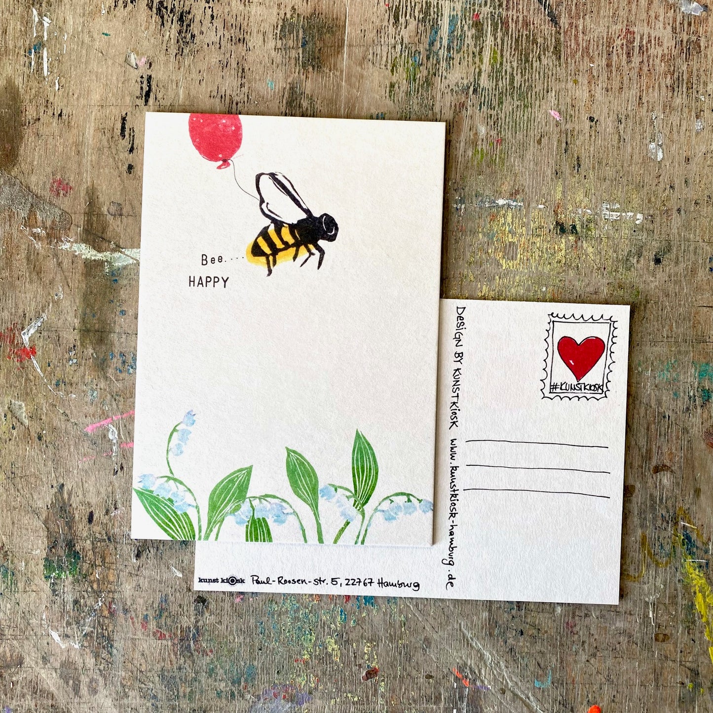kuki Postkarte //  "Bee Happy"