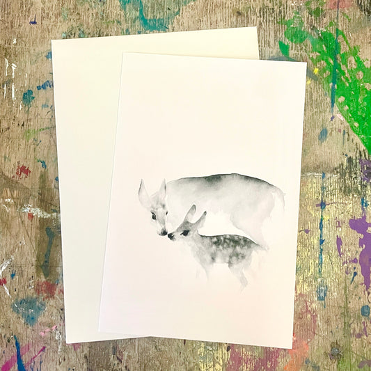 Aquarell Reh mit Kitz Klappkarte// Catherina Türk