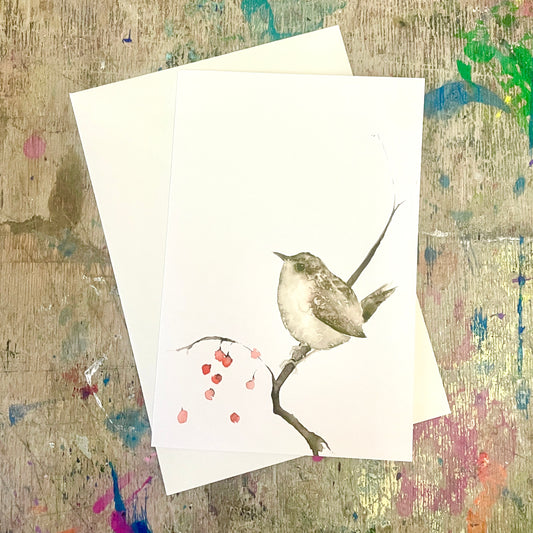 Zaunkönig Aquarell Klappkarte// Catherina Türk