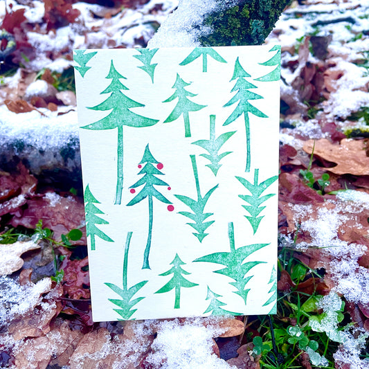 kuki Klassische Weihnachtspostkarte, Tannenbäume