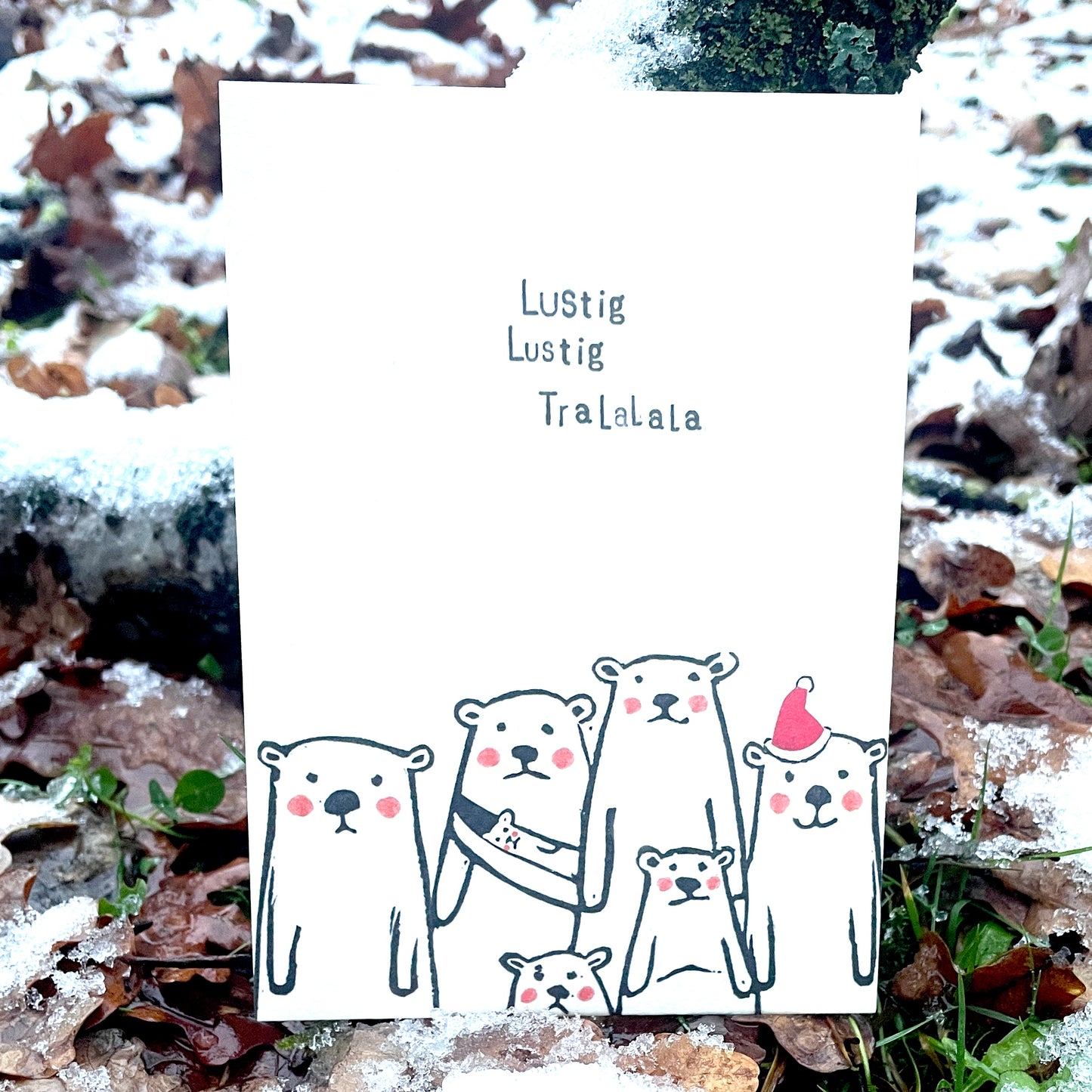 kuki Weihnachtspostkarte Bären Karte "Lustig Lustig Tralalala"