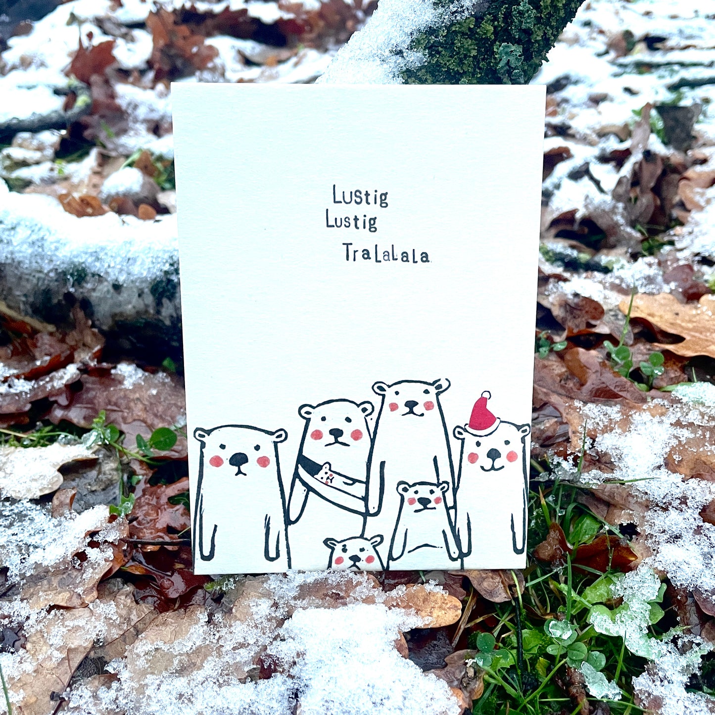 kuki Weihnachtspostkarte Bären Karte "Lustig Lustig Tralalala"