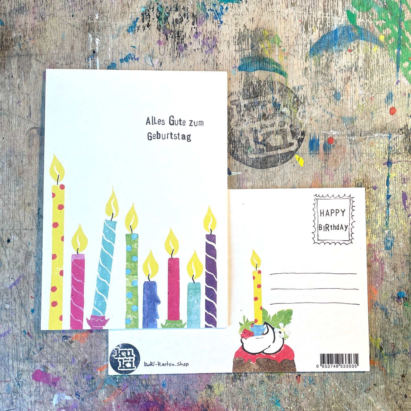 kuki Postkarte  "alles gute zum Geburtstag" Kerzenkarte