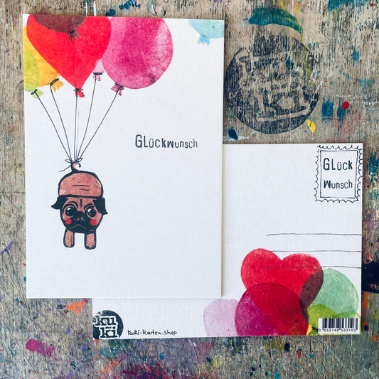 kuki Postkarte „Glückwunsch“ Mops