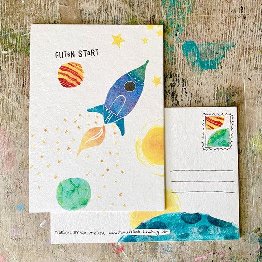 kuki Postkarte "Guten Start, Rakete"