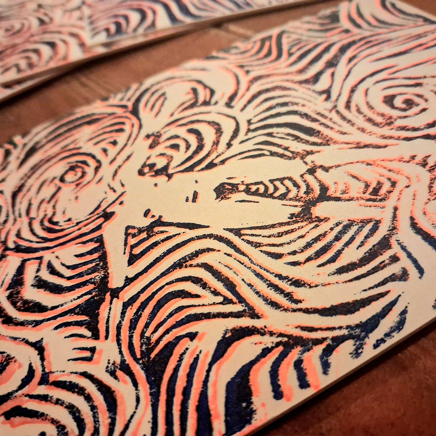 Postkarte Linoldruck Original // The Drifting Unknown