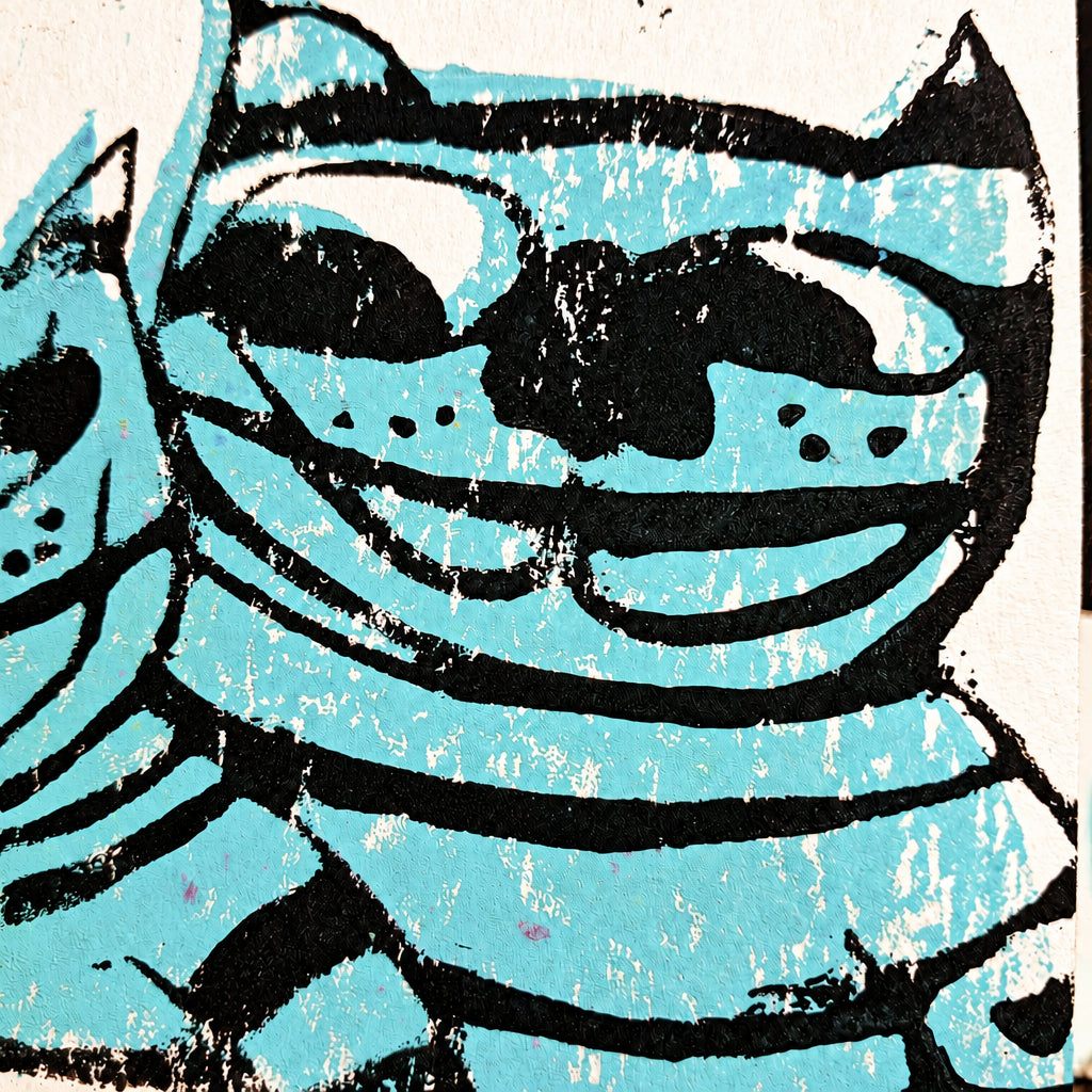 Postkarte Linoldruck Original // Love Cats