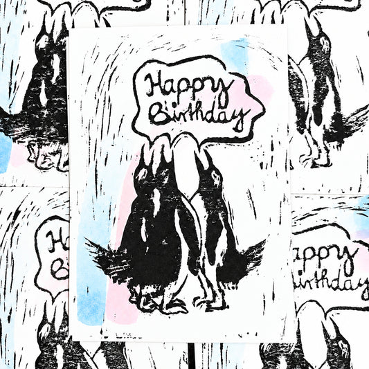 Postkarte Linoldruck Original // hAPPy Bday PinGUiNe