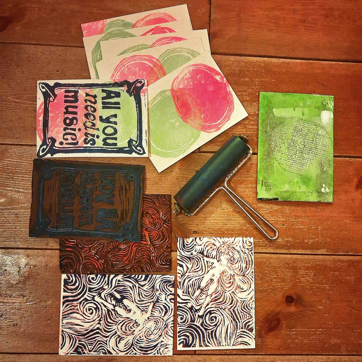 Postkarte Linoldruck Original // All You Need is Music