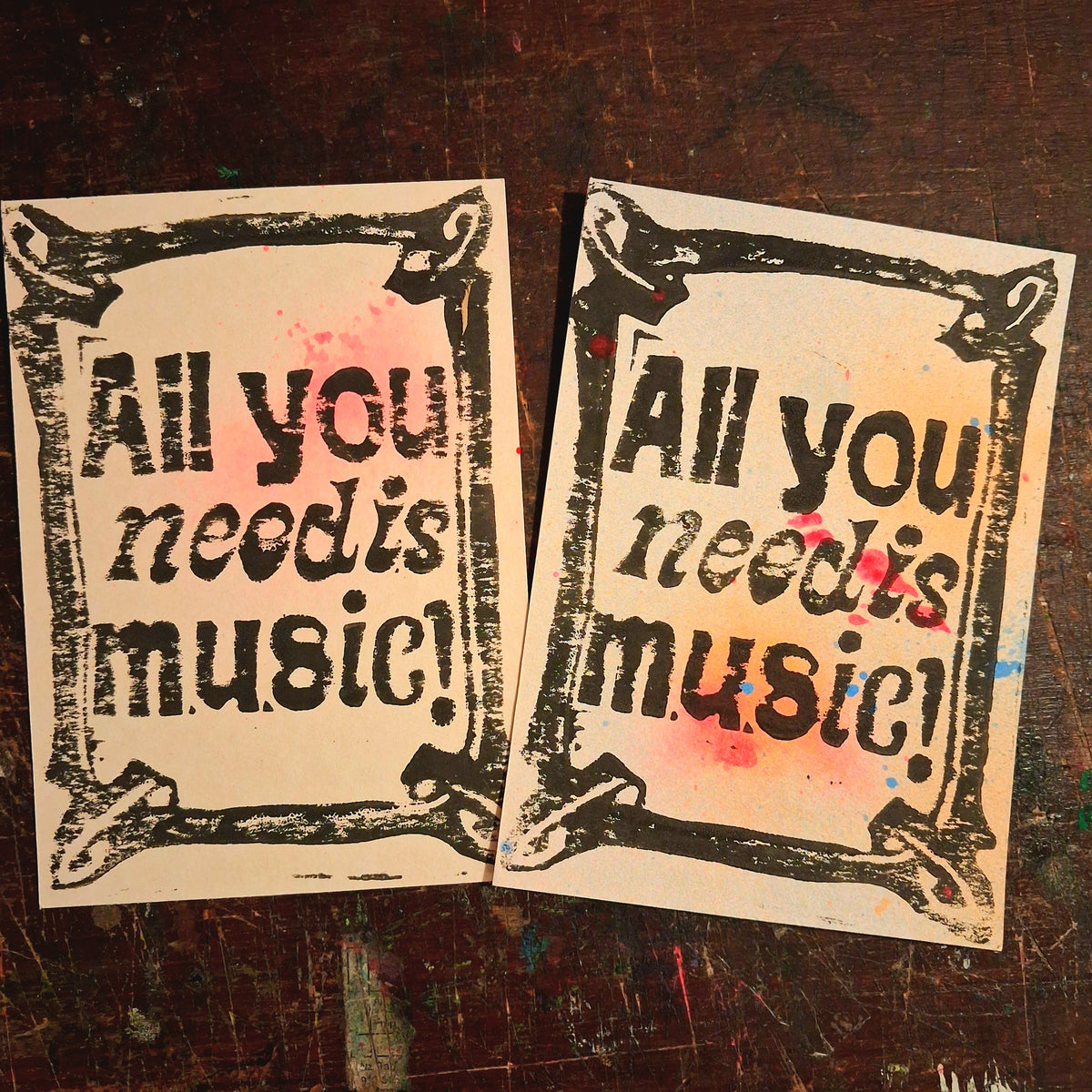 Postkarte Linoldruck Original // All You Need is Music