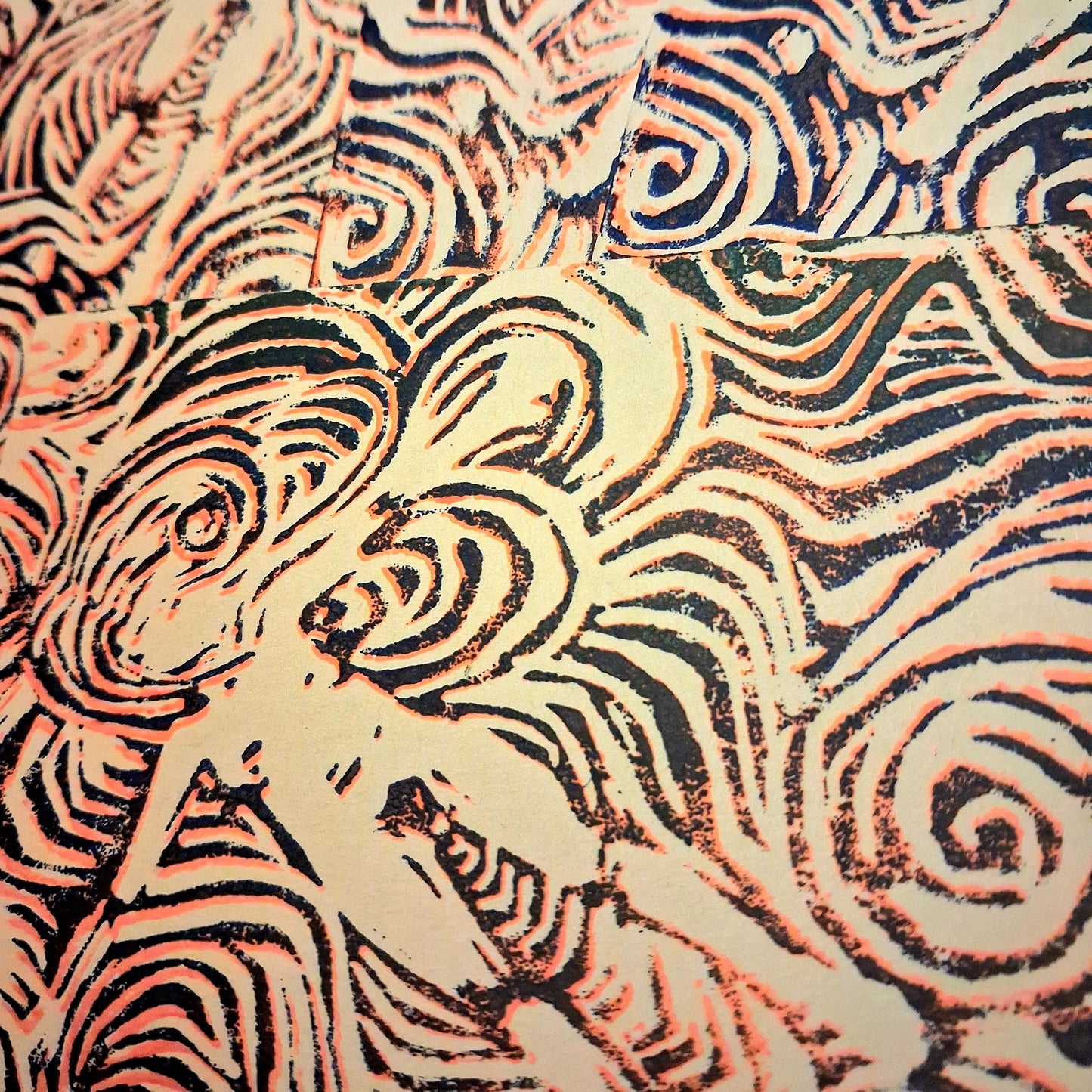 Postkarte Linoldruck Original // The Drifting Unknown