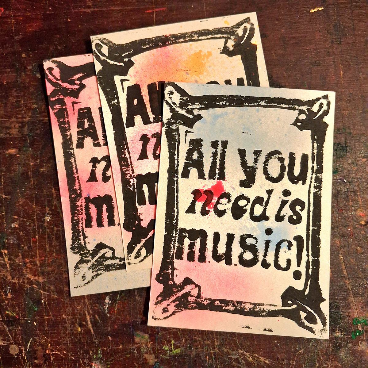Postkarte Linoldruck Original // All You Need is Music