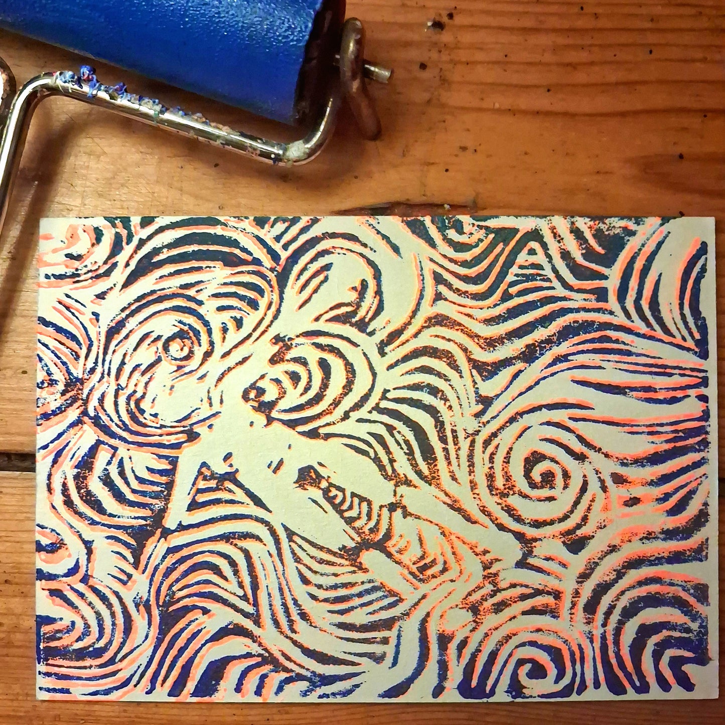 Postkarte Linoldruck Original // The Drifting Unknown