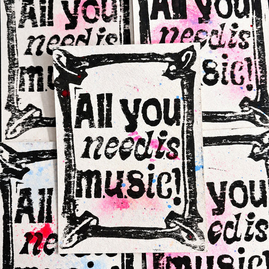 Postkarte Linoldruck Original // All You Need is Music
