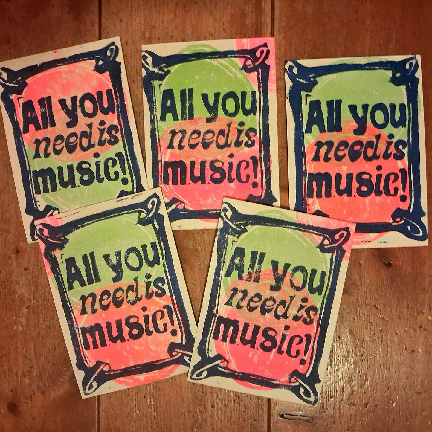 Postkarte Linoldruck Original // All You Need is Music
