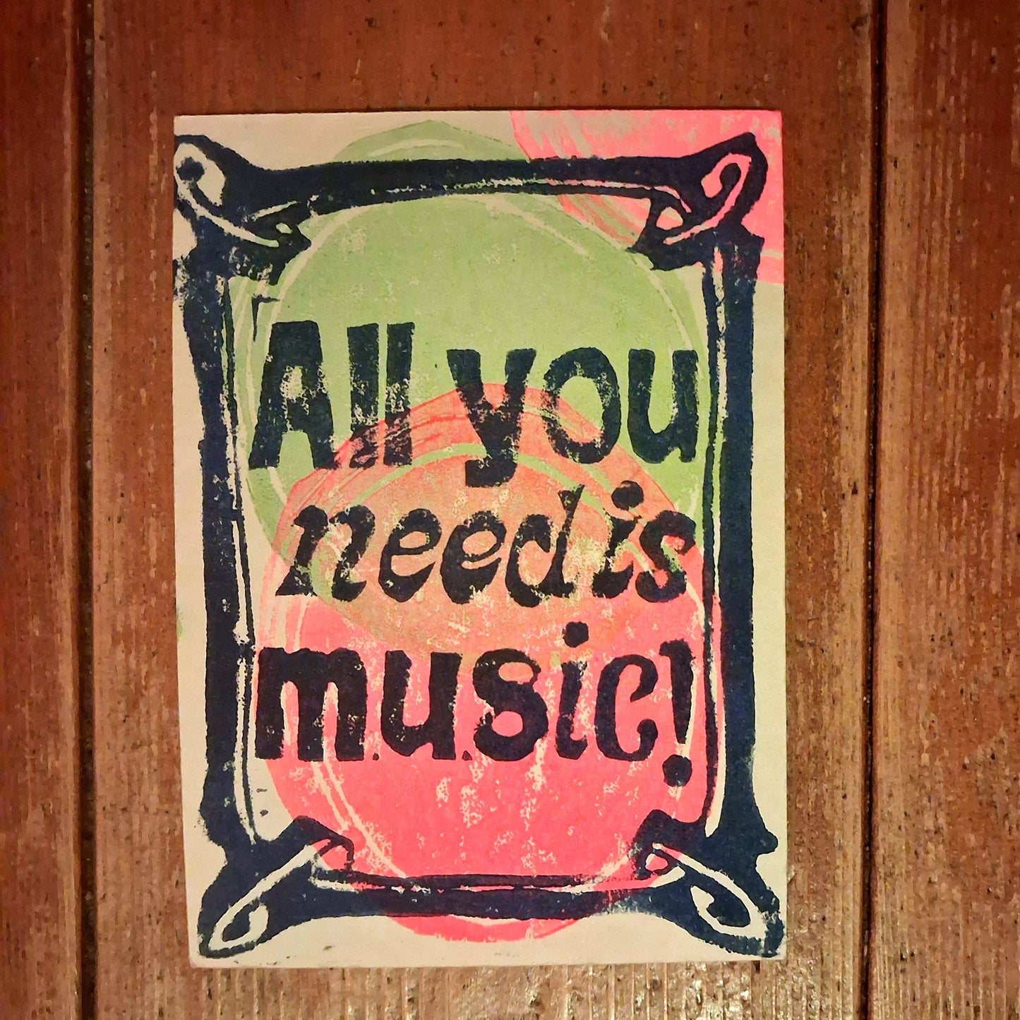 Postkarte Linoldruck Original // All You Need is Music