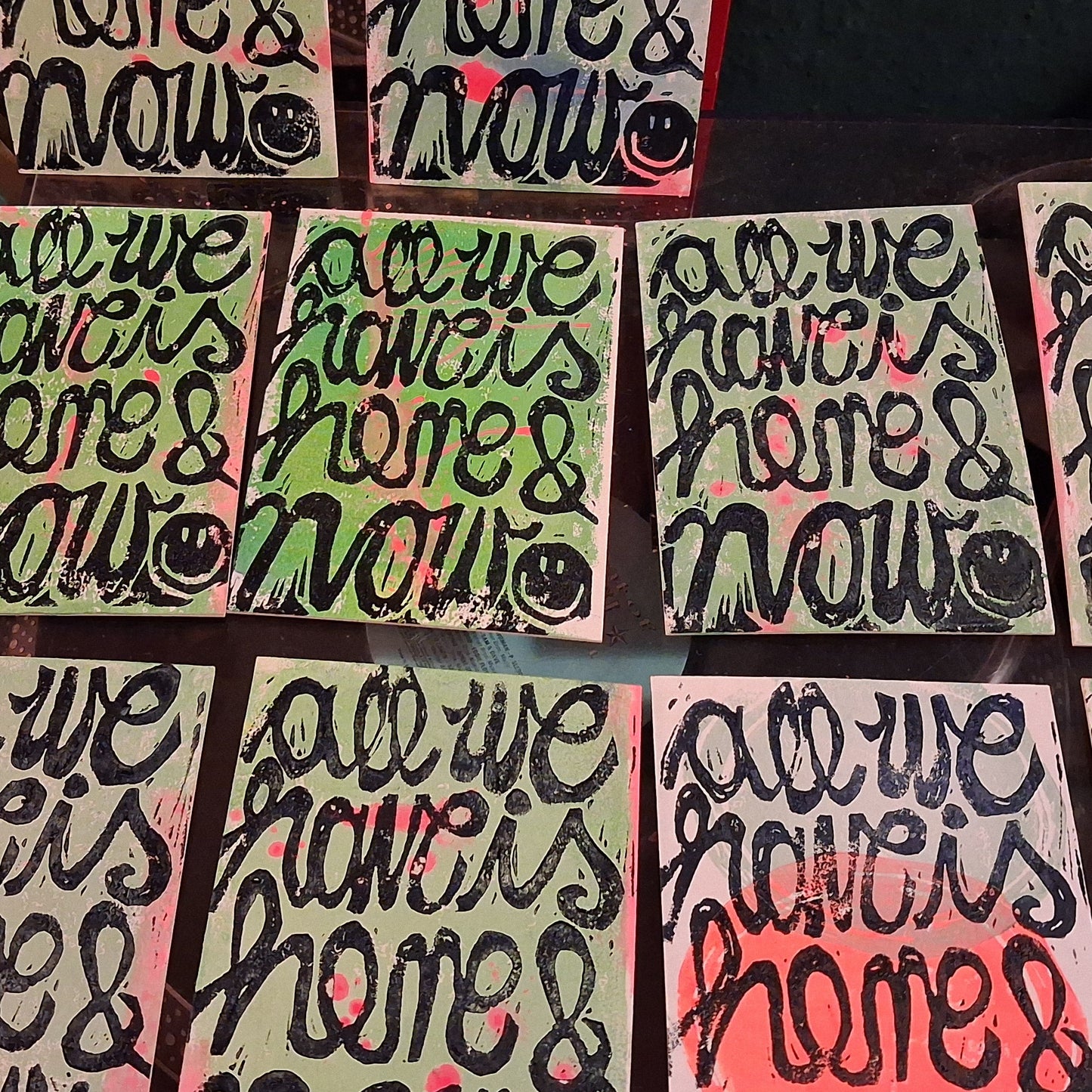 Postkarte Linoldruck Original // All We Have is Here & Now