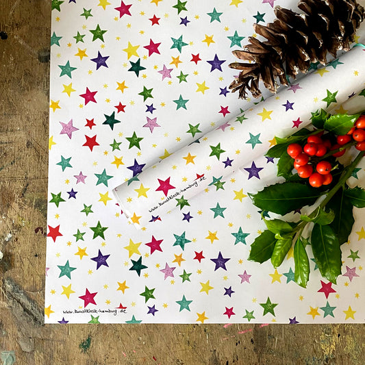 kuki Weihnachts Geschenkpapier // "fröhliche Sterne" VE 5 Bögen