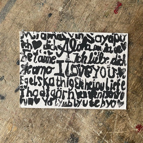 Postkarte Linoldruck // Ich liebe dich in vielen Sprachen